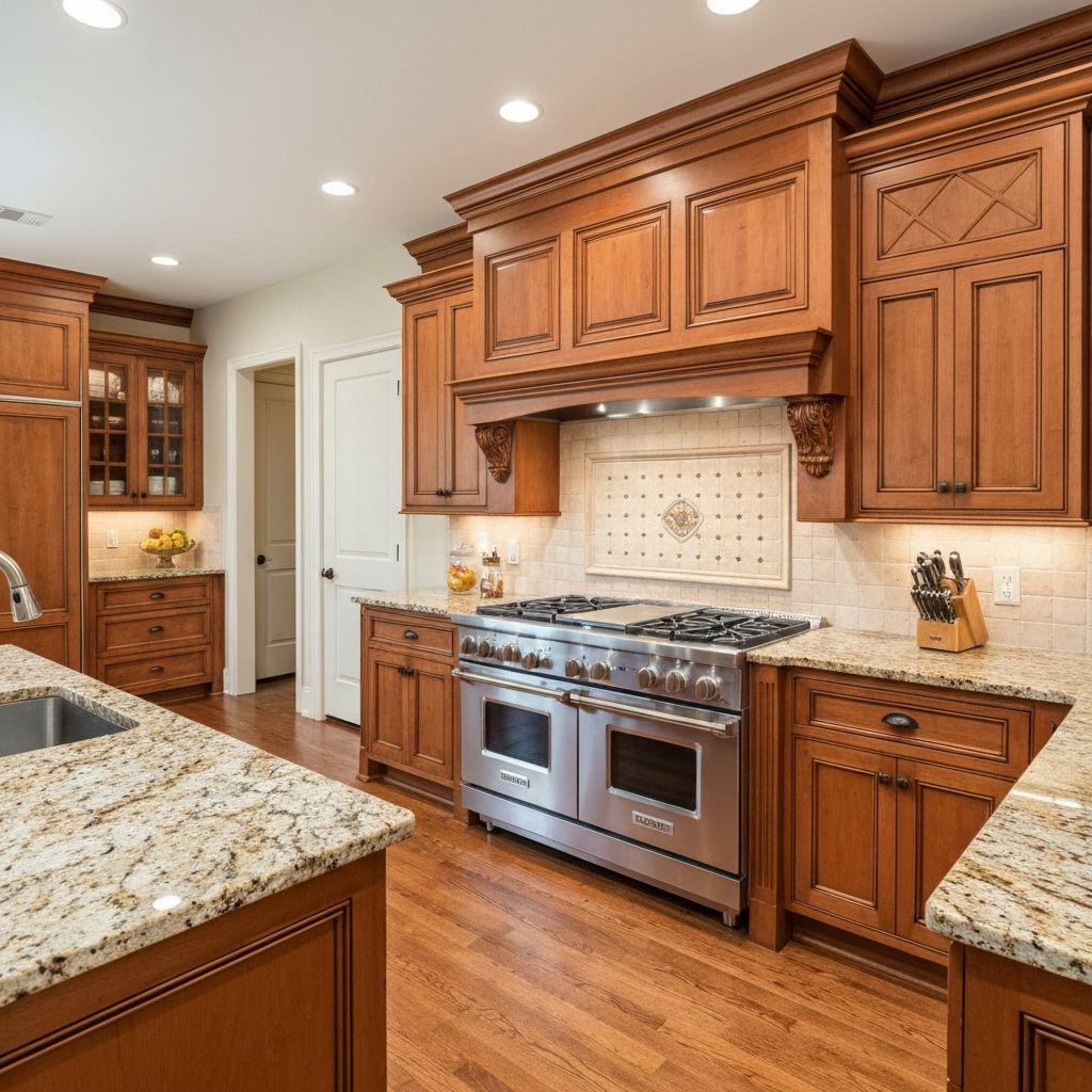 Traditional kitchen with rich wood cabinetry