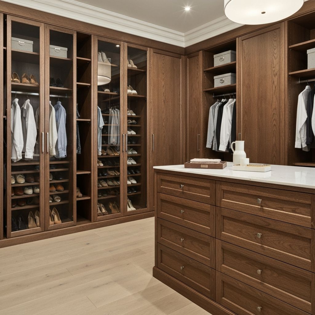 Luxurious walk-in closet with custom wardrobes