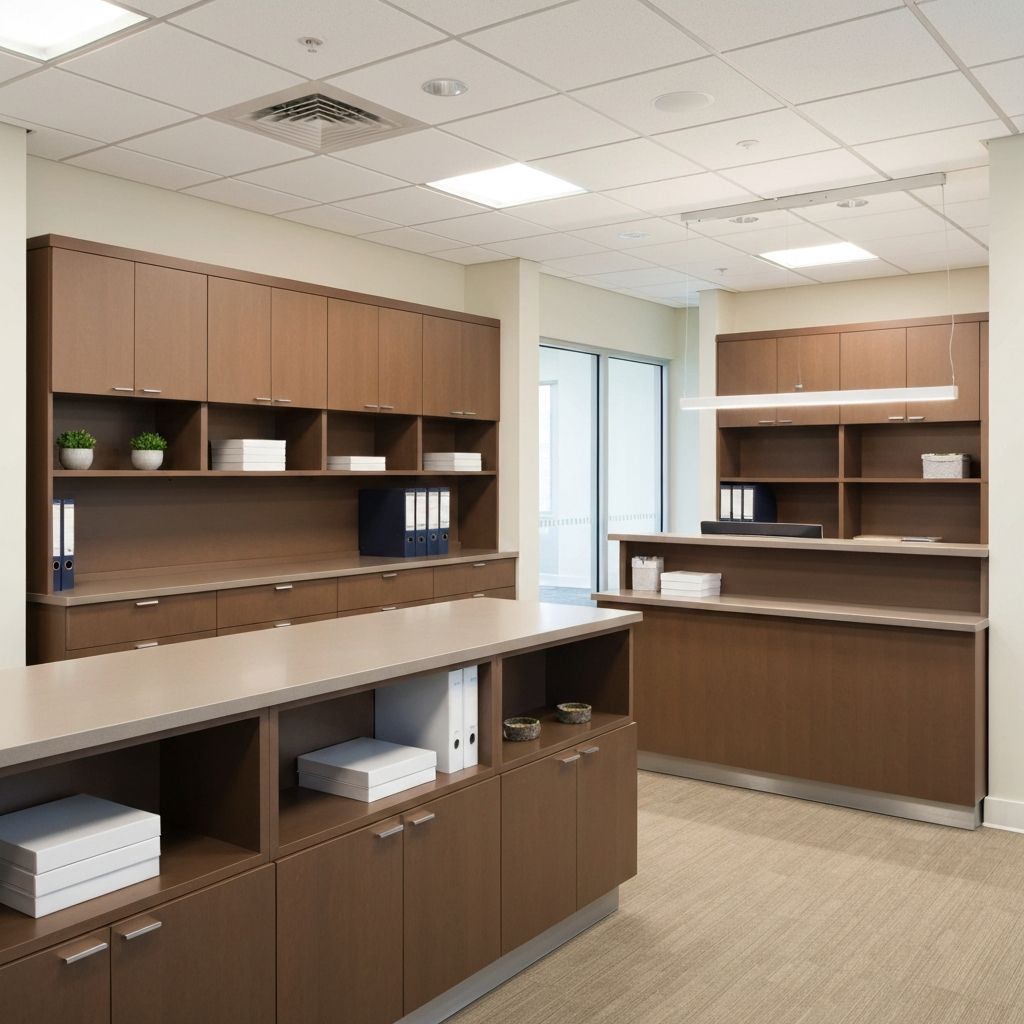 Modern commercial office with custom cabinetry